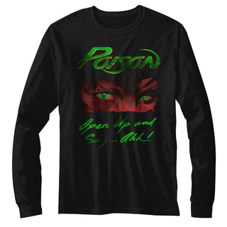 Poison - Open Up and Say Ahh Logo Black Long Sleeve Adult T-Shirt tee - Coastline Mall