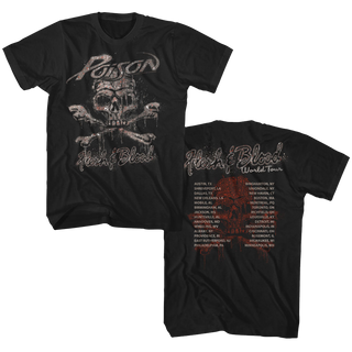 Poison-Flesh & Blood World Tour-Black Adult S/S Front-Back Print Tshirt - Coastline Mall