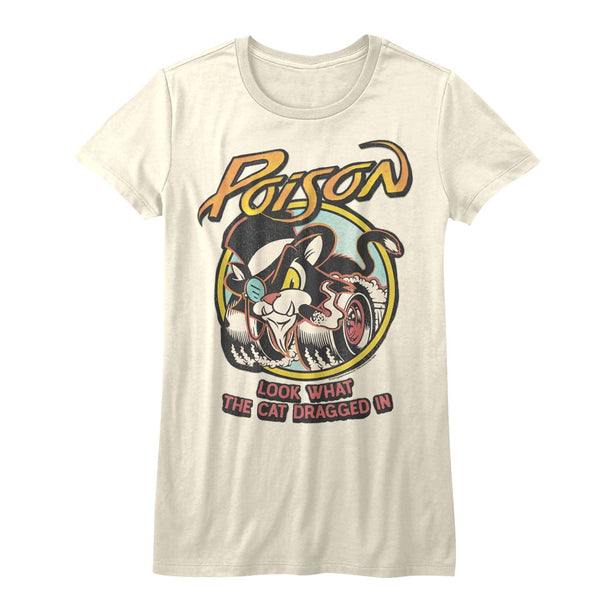 Poison - Look What the Cat Dragged In Logo Vintage White Short Sleeve Ladies T-Shirt tee - Coastline Mall
