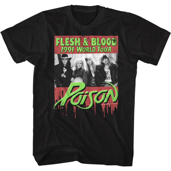 Poison - Flesh Blood 2 Logo Black Adult Short Sleeve T-Shirt tee - Coastline Mall