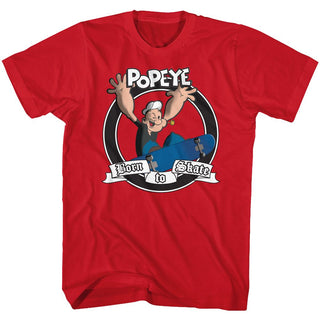 Popeye-Born To Skate-Red Adult S/S Tshirt - Coastline Mall