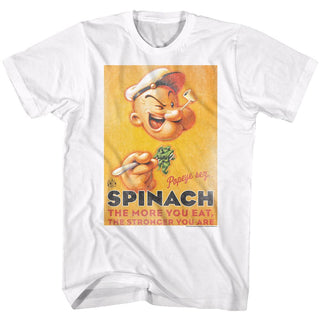 Popeye-Spinach Style-White Adult S/S Tshirt - Coastline Mall