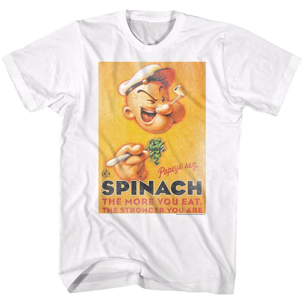Popeye-Spinach Style-White Adult S/S Tshirt - Coastline Mall