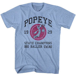 Popeye-Big Baller Swing-Light Blue Heather Adult S/S Tshirt - Coastline Mall