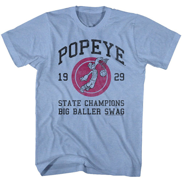 Popeye-Big Baller Swing-Light Blue Heather Adult S/S Tshirt - Coastline Mall