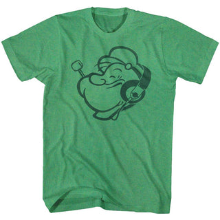 Popeye-Headphones-Kelly Heather Adult S/S Tshirt - Coastline Mall