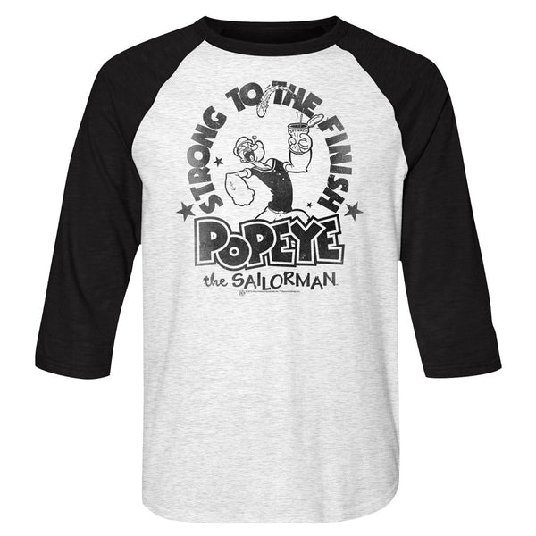 Popeye-Strong Finish-White Heather/Vintage Black Adult 3/4 Sleeve Raglan - Coastline Mall