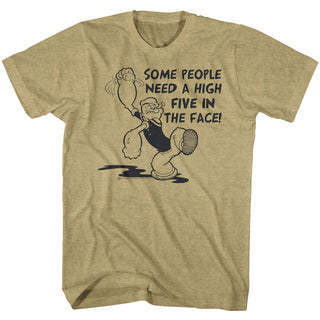 Popeye-Hi 5-Khaki Heather Adult S/S Tshirt - Coastline Mall