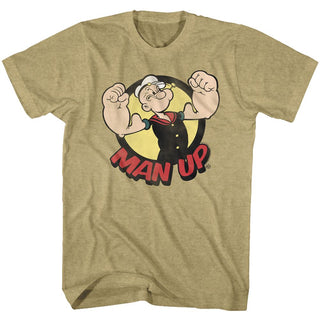 Popeye-Man Up-Khaki Heather Adult S/S Tshirt - Coastline Mall