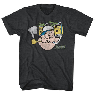 Popeye-Spinach-Black Heather Adult S/S Tshirt - Coastline Mall