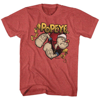 Popeye-Gold Banner-Red Heather Adult S/S Tshirt - Coastline Mall