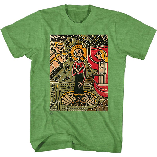 Popeye-Mosaic Olive-Kelly Heather Adult S/S Tshirt - Coastline Mall