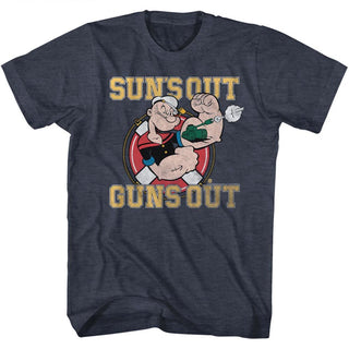 Popeye-Suns Out Guns Out-Navy Heather Adult S/S Tshirt - Coastline Mall