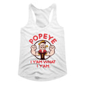 Popeye-Yam-White Ladies Racerback - Coastline Mall