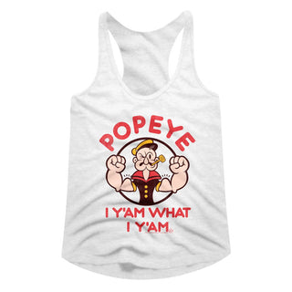 Popeye-Yam-White Ladies Racerback - Coastline Mall