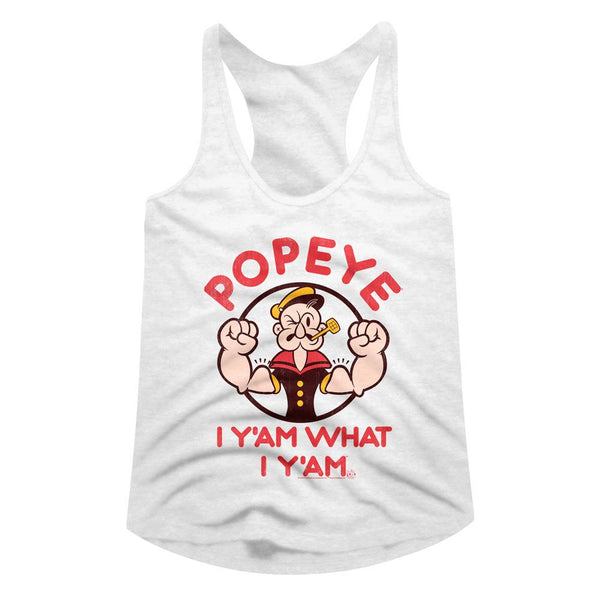 Popeye-Yam-White Ladies Racerback - Coastline Mall