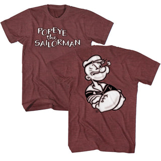 Popeye - Two Sided Arms Crossed | Vintage Maroon Heather S/S Adult T-Shirt - Coastline Mall