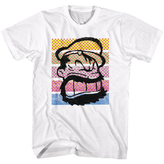 Popeye-Brutus Color Stripes-White Adult S/S Tshirt - Coastline Mall