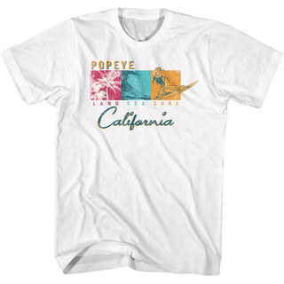 Popeye - Land Sea Surf | White S/S Adult T-Shirt - Coastline Mall