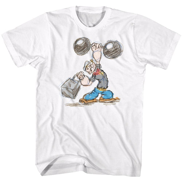 Popeye-Popeye Sketch-White Adult S/S Tshirt - Coastline Mall