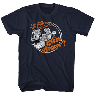 Popeye-Gun Show-Navy Adult S/S Tshirt - Coastline Mall