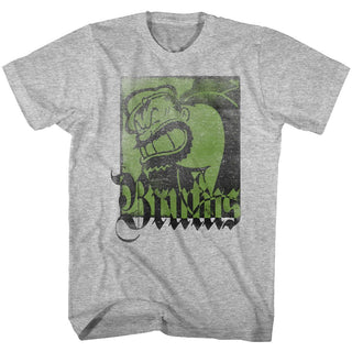 Popeye-Green Face-Gray Heather Adult S/S Tshirt - Coastline Mall