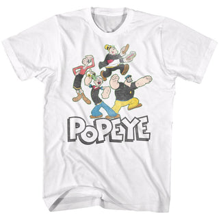 Popeye-Pop Group-White Adult S/S Tshirt - Coastline Mall