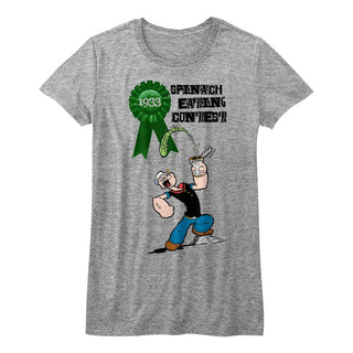 Popeye-Spinach Contest-Athletic Heather Ladies S/S Tshirt - Coastline Mall