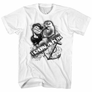 Popeye-Iron Arm-White Adult S/S Tshirt - Coastline Mall