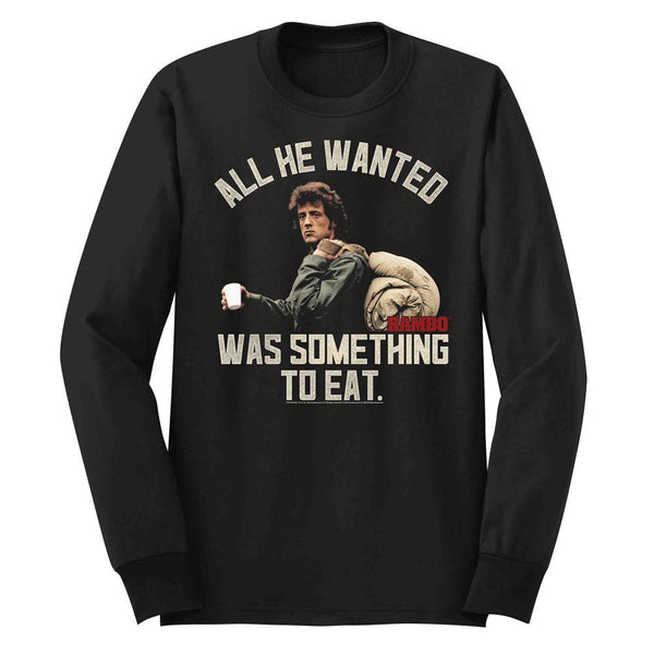 Rambo-Something To Eat-Black Adult L/S Tshirt - Coastline Mall