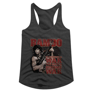 Rambo-Become War-Dark Gray Heather Ladies Racerback - Coastline Mall