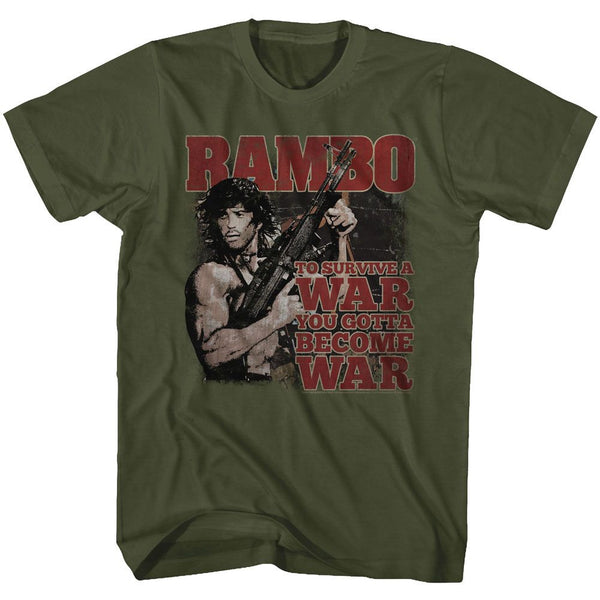 Rambo-Become War-Military Green Adult S/S Tshirt - Coastline Mall