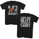 Rambo-How's It Hangin'?-Black Adult S/S Front-Back Print Tshirt - Coastline Mall