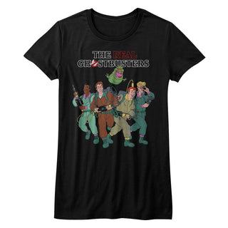The Real Ghostbusters-The Whole Crew-Black Ladies S/S Tshirt - Coastline Mall
