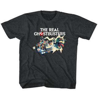 The Real Ghostbusters-Car Chase-Black Heather Toddler-Youth S/S Tshirt - Coastline Mall