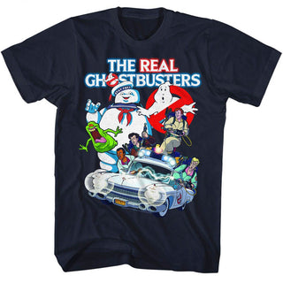 The Real Ghostbusters-Gb Collage-Navy Adult S/S Tshirt - Coastline Mall
