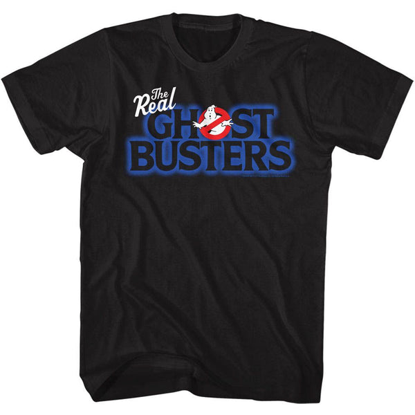The Real Ghostbusters-Real Logo-Black Adult S/S Tshirt - Coastline Mall