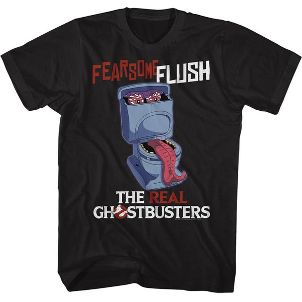 The Real Ghostbusters-Fearsome Flush-Black Adult S/S Tshirt - Coastline Mall