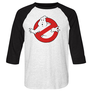 The Real Ghostbusters-Symbol-White Heather/Vintage Black Adult 3/4 Sleeve Raglan - Coastline Mall