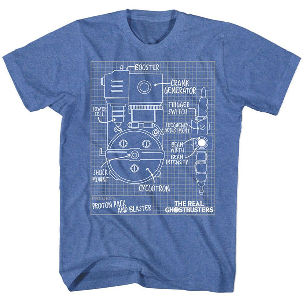 The Real Ghostbusters-Blueprints-Royal Heather Adult S/S Tshirt - Coastline Mall