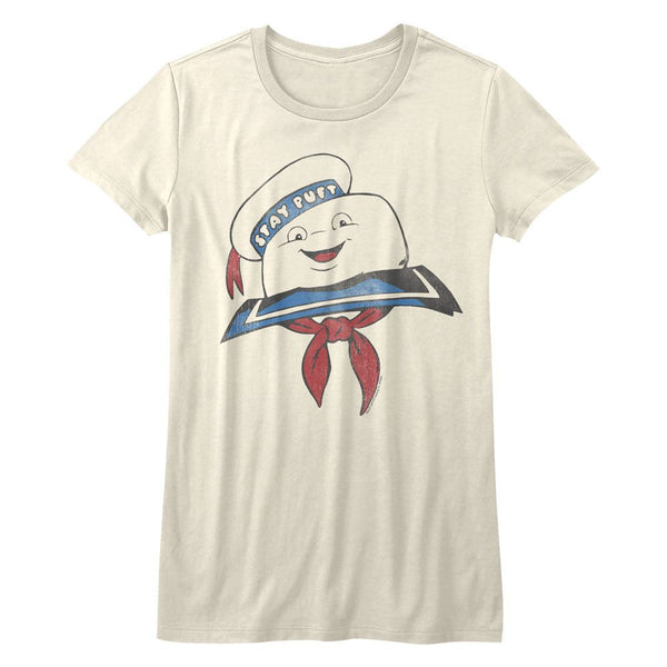 The Real Ghostbusters-Stay Puft Head-Vintage White Ladies S/S Tshirt - Coastline Mall