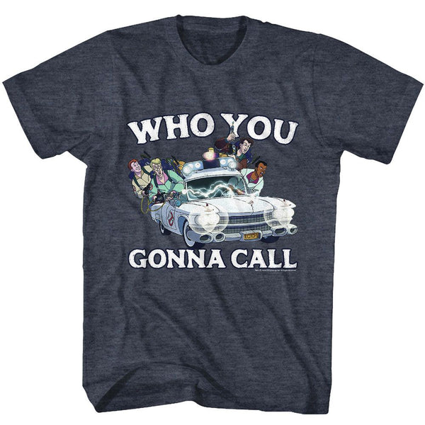 The Real Ghostbusters-Who You Gonna Call?-Navy Heather Adult S/S Tshirt - Coastline Mall
