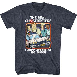 The Real Ghostbusters-Busters & Ecto1-Navy Heather Adult S/S Tshirt - Coastline Mall