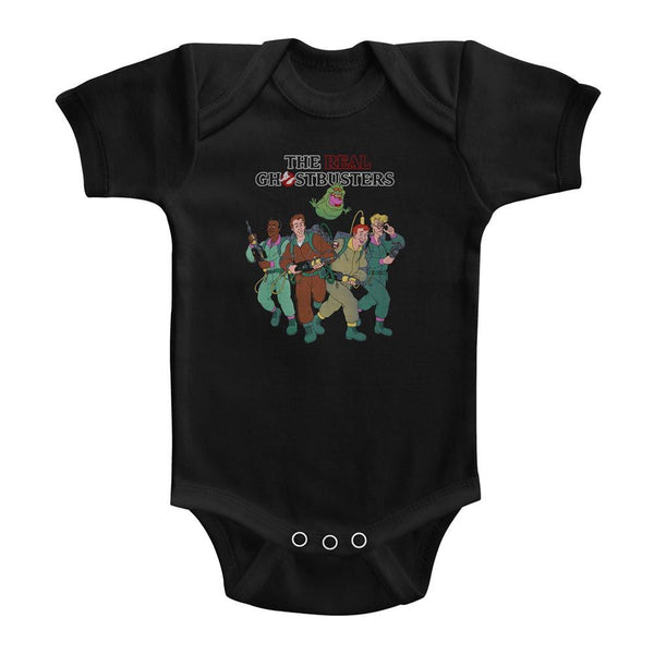The Real Ghostbusters-The Whole Crew-Black Infant S/S Bodysuit - Coastline Mall