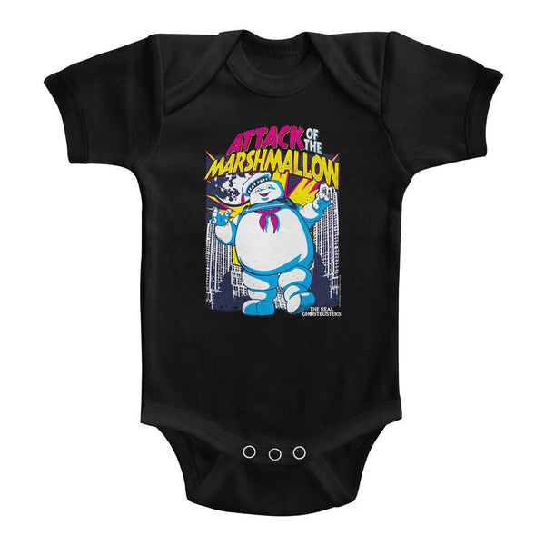 The Real Ghostbusters - Marshmallow Attacks | Black S/S Infant Bodysuit - Coastline Mall