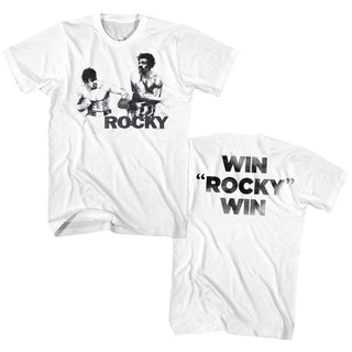 Rocky - Punchy Logo White Adult Front and Back Print Adult Short Sleeve T-Shirt tee - Coastline Mall