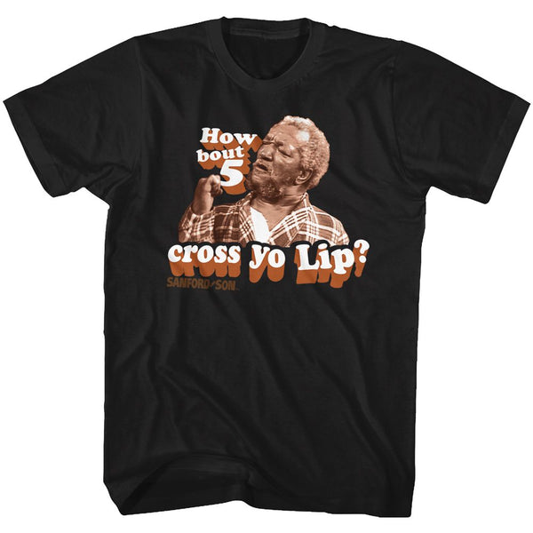 Redd Foxx - 5 Cross Yo Lips | Black S/S Adult T-Shirt - Coastline Mall