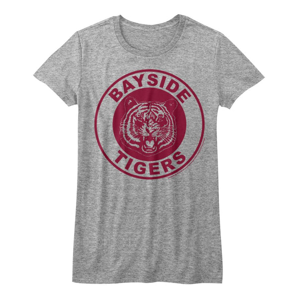 Saved By The Bell-Bayside Circle-Athletic Heather Ladies S/S Tshirt - Coastline Mall