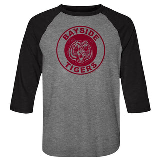 Saved By The Bell-Bayside Tigers-Premium Heather/Vintage Black Adult 3/4 Sleeve Raglan - Coastline Mall