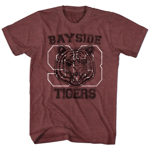 Saved By The Bell-Bayside Tigers-Vintage Maroon Heather Adult S/S Tshirt - Coastline Mall